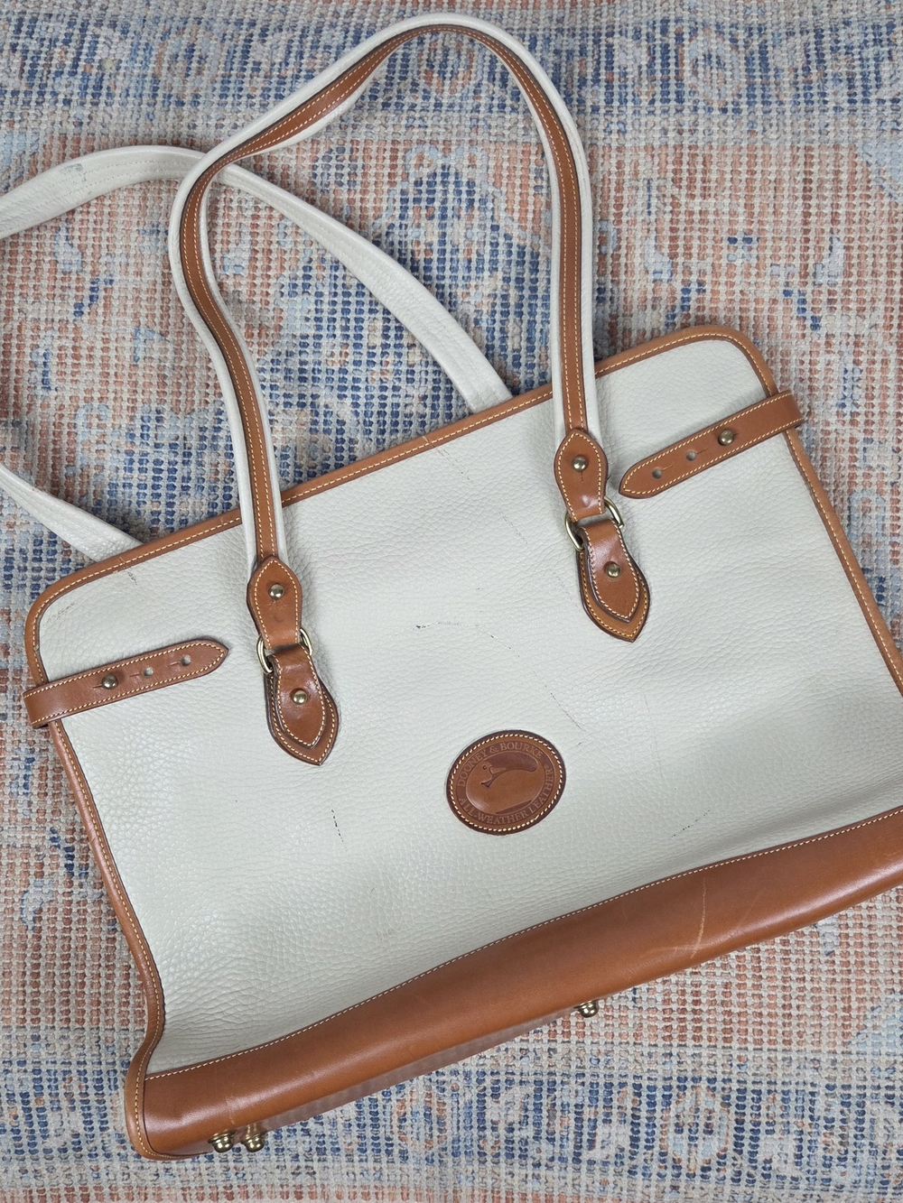 Dooney & Bourke White and Brown Pebbled Leather Tote